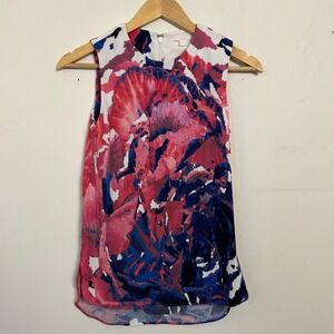 COS Womens Abstract Floral Sleeveless Blouse Pink Blue White Crepe Top Size 4